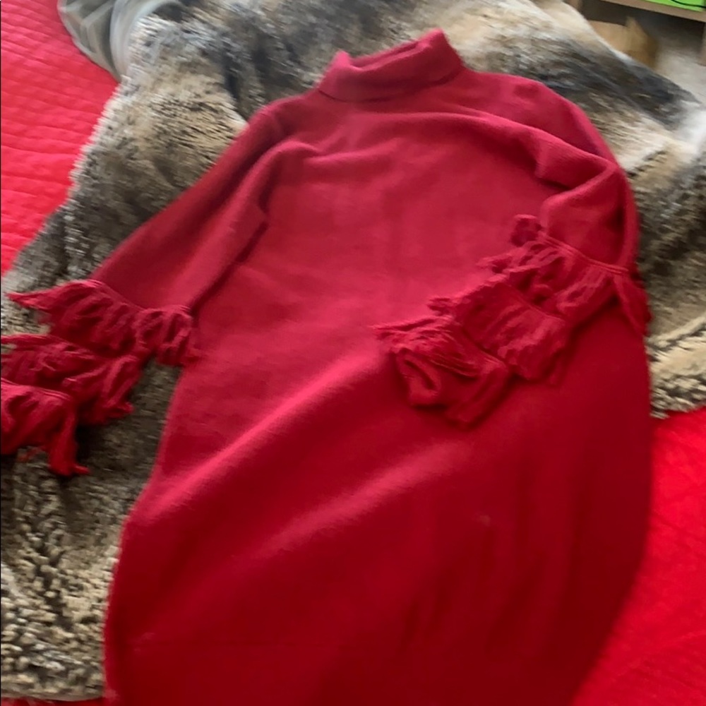 Michael Kors- midi - long sleeve dress-red wool
